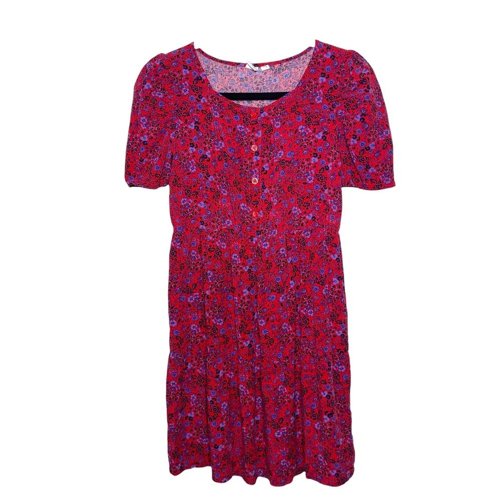Gap‎ Kids Red Floral Button Front Puff Sleeve Tiered Dress XXL 14-16
